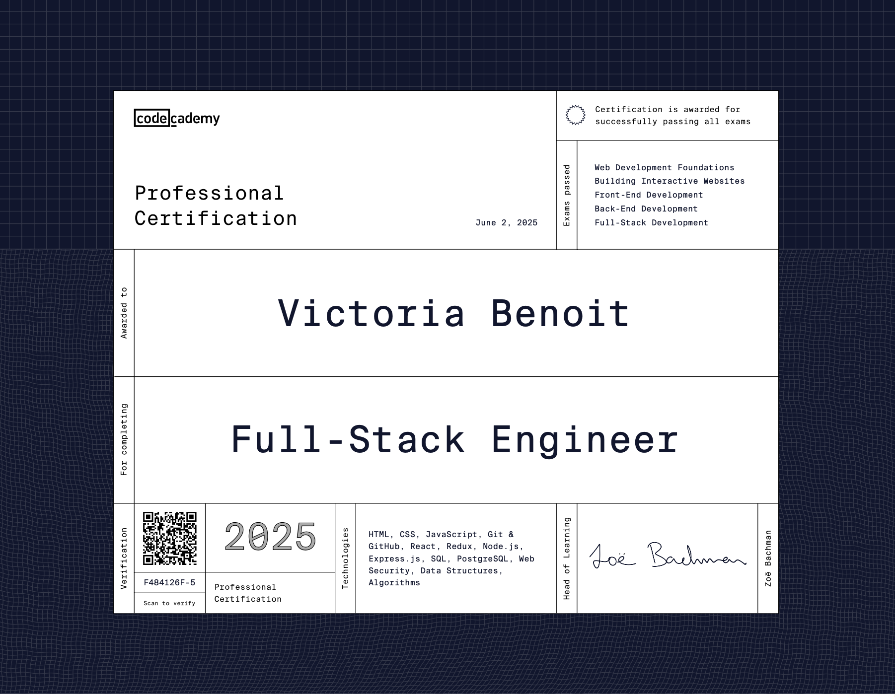 Full Stack Engineer certificate