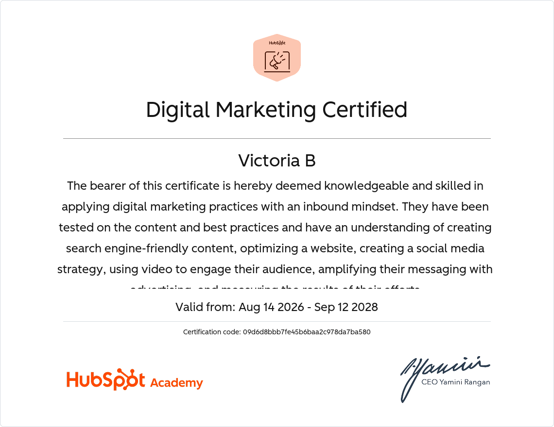 Hubspot Digital Marketing certificate