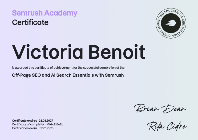 Off Page SEO certificate