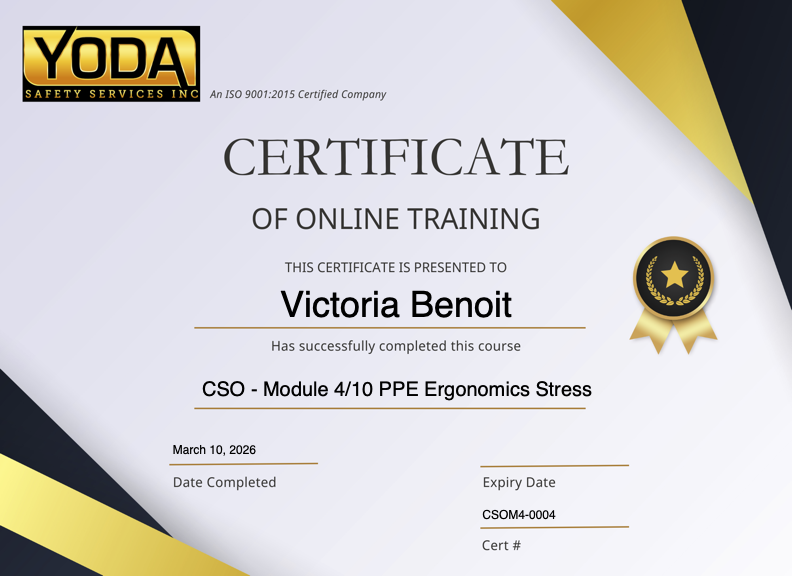 CSO 4 - PPE Ergonomics Stress certificate