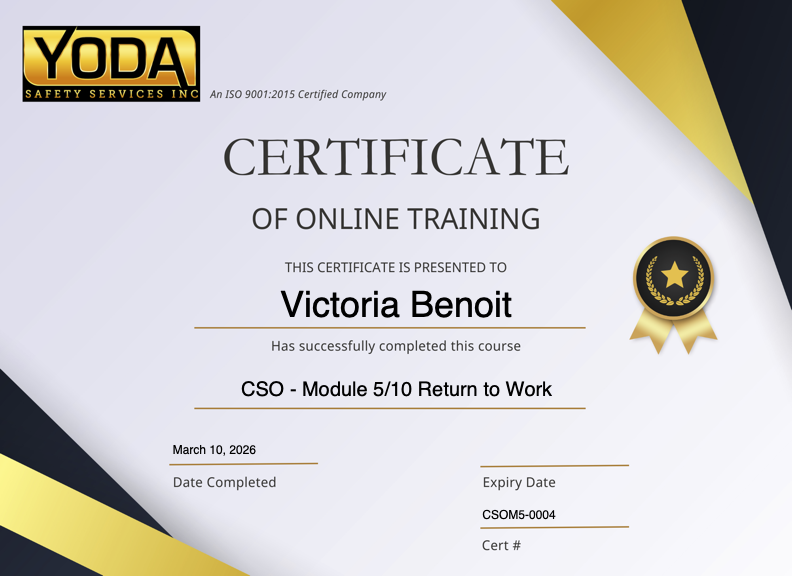 CSO 5 - Return to Work certificate