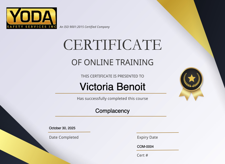 Complacency certificate